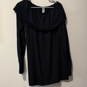 GO couture Womens Black Off Shoulder Drape Neck Long Sleeve Top XL